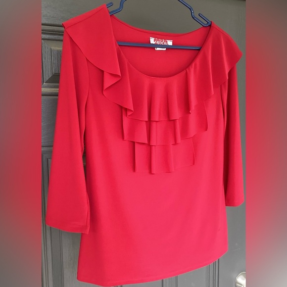 Women's Red Ruffle Top - Picture 3 of 7